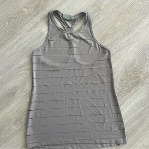 Athleta Chi Tank XS Gray Stripe Mesh high neck Racerback athletic Top Pilates